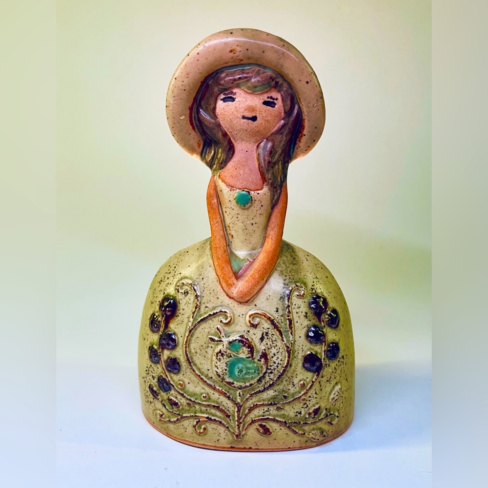 Vintage Tucci Japan Lady in Dress with Bonnet Figurine Bell; Cute Bohemian Decor